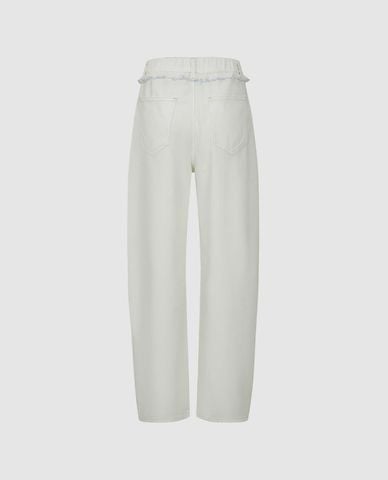  URBAN REVIVO - Quần jeans nữ ống đứng phối bèo nhún 