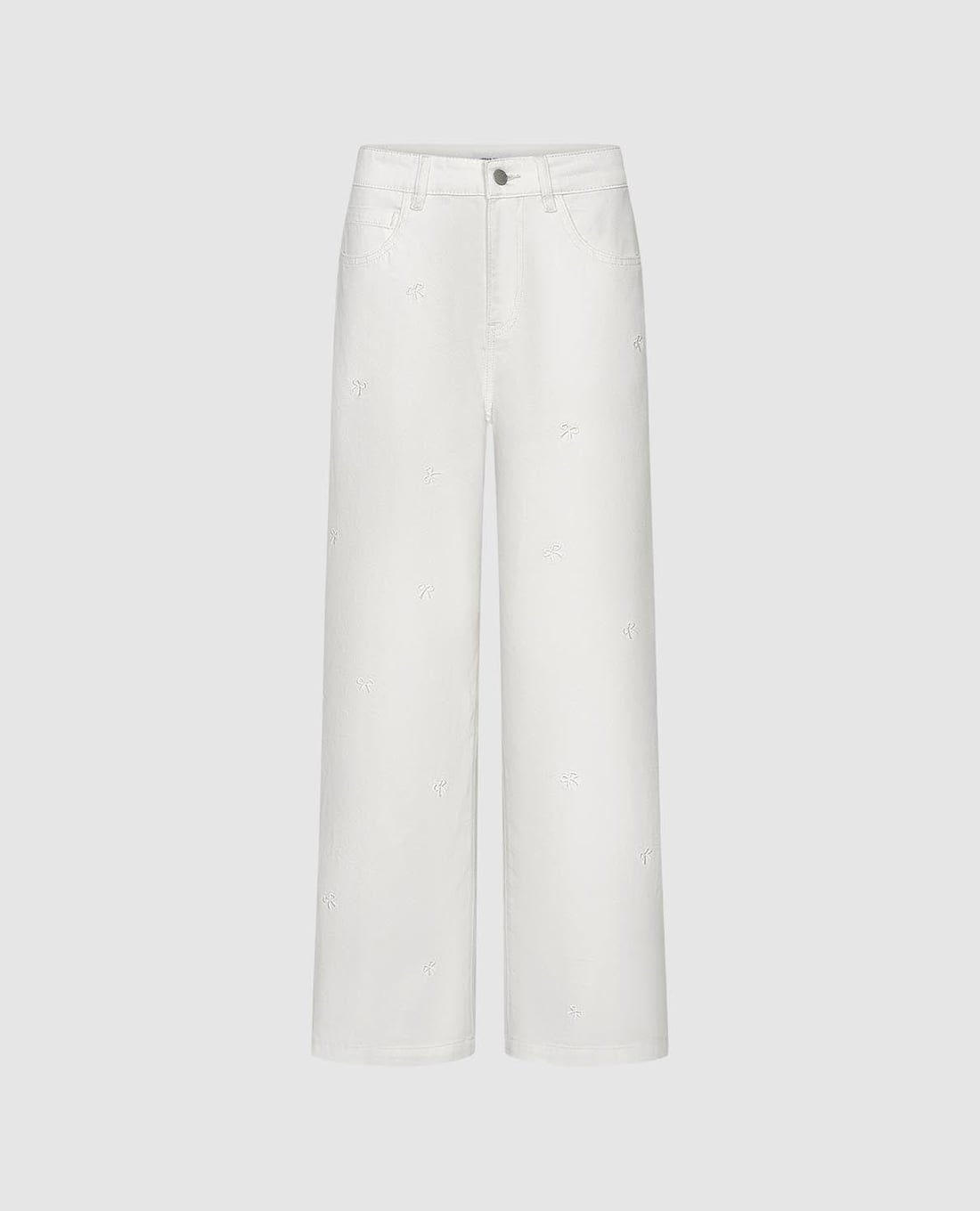 URBAN REVIVO - Quần jeans nữ ống rộng thêu nơ