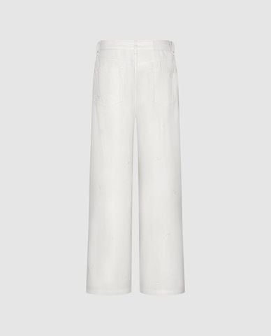  URBAN REVIVO - Quần jeans nữ ống rộng thêu nơ 