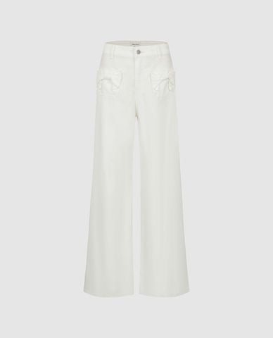  URBAN REVIVO - Quần jeans nữ ống rộng phối nơ 
