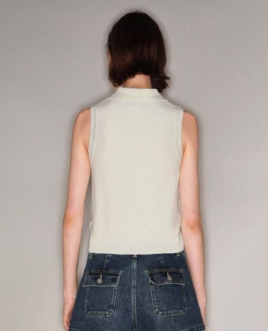  URBAN REVIVO - Áo dệt kim nữ sát nách cổ bẻ họa tiết nơ 