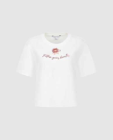  URBAN REVIVO - Áo thun nữ cổ tròn tay ngắn in hoạ tiết 