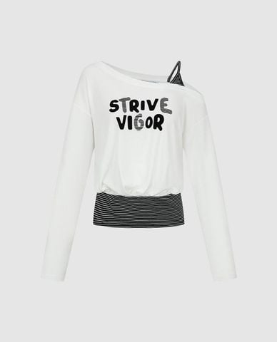  URBAN REVIVO - Áo trễ vai nữ tay dài phối layer in họa tiết 