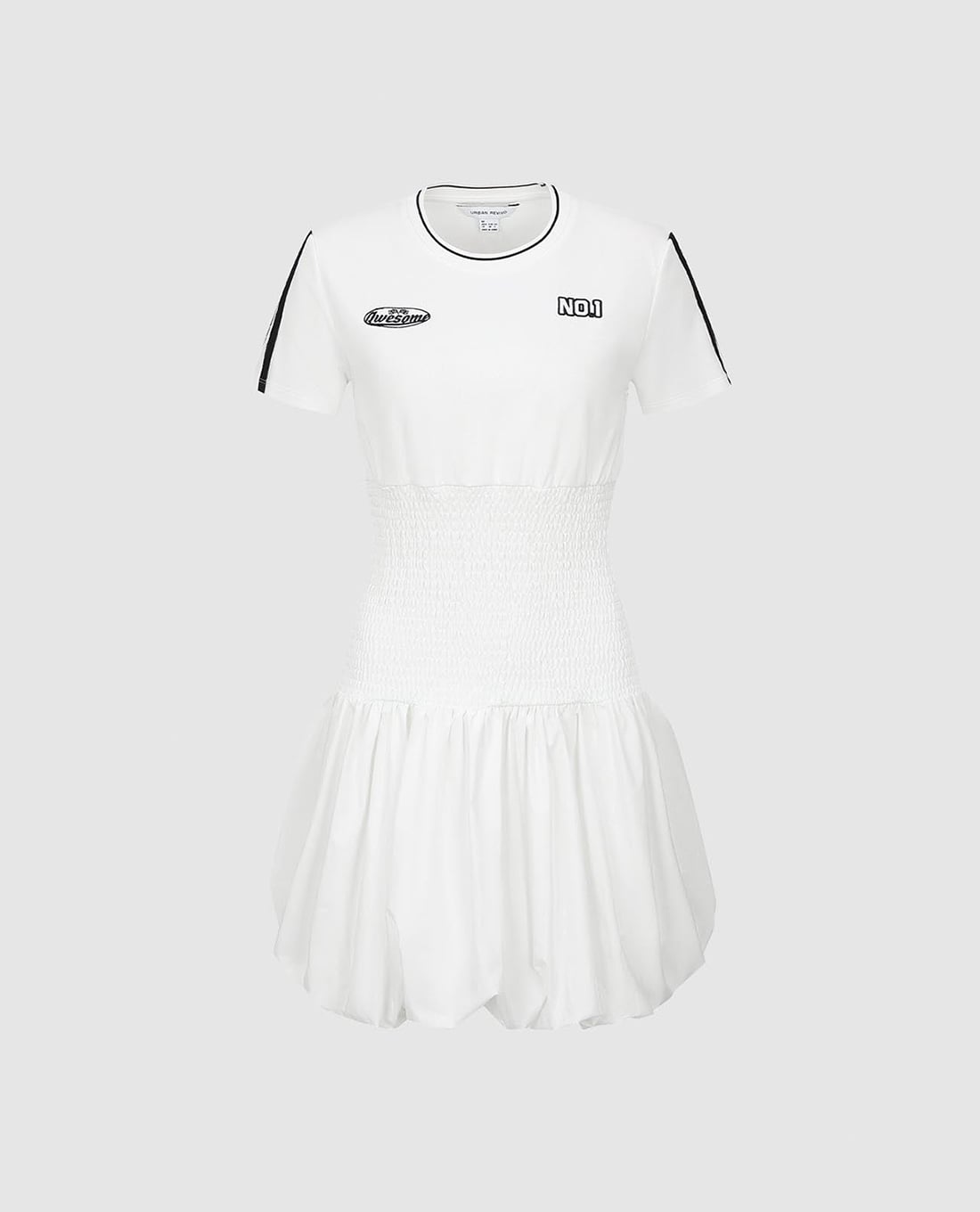 URBAN REVIVO - Đầm midi cổ tròn tay ngắn phối viền