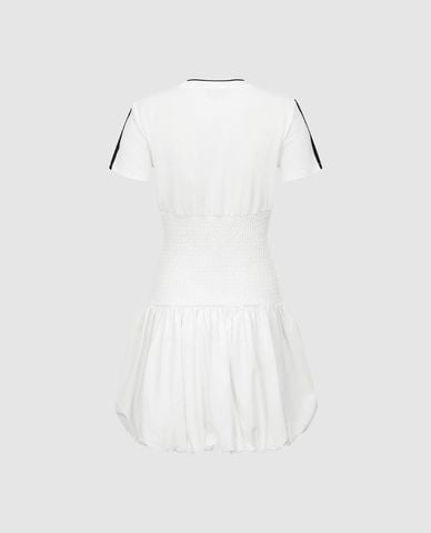  URBAN REVIVO - Đầm midi cổ tròn tay ngắn phối viền 