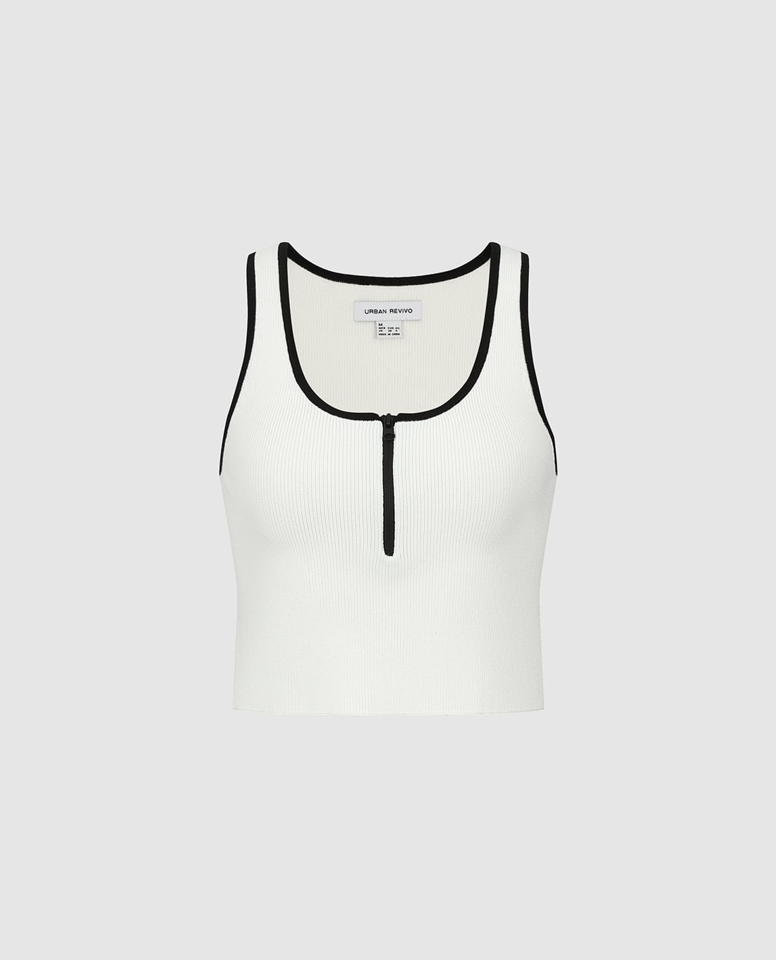 URBAN REVIVO - Áo dệt kim nữ cổ vuông phối khoá zip