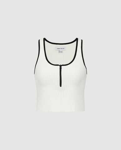  URBAN REVIVO - Áo dệt kim nữ cổ vuông phối khoá zip 