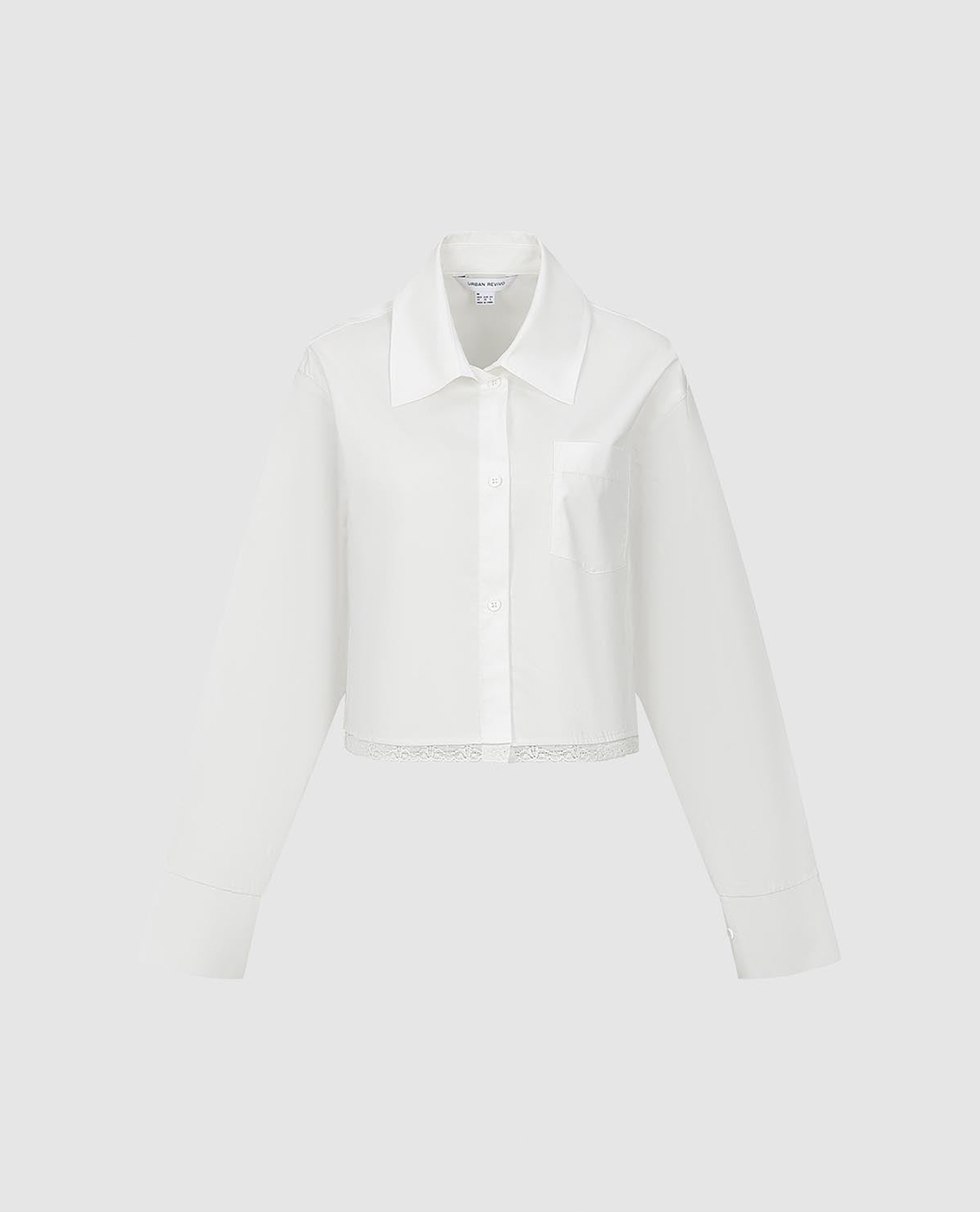 URBAN REVIVO - Áo sơ mi nữ tay dài phom croptop phối ren