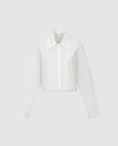  URBAN REVIVO - Áo sơ mi nữ tay dài phom croptop phối ren 