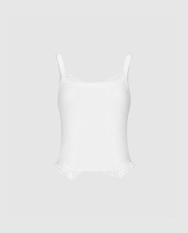  URBAN REVIVO - Áo hai dây nữ phom ôm viền ren 