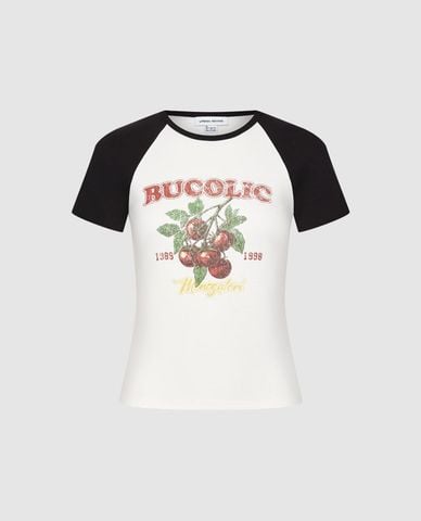  URBAN REVIVO - Áo croptop nữ cổ tròn tay ngắn Printed 