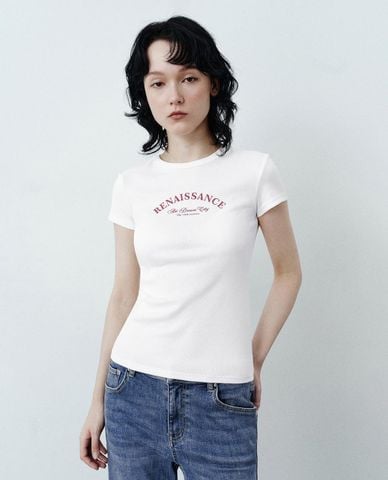  URBAN REVIVO - Áo thun nữ cổ tròn tay ngắn phom ôm 