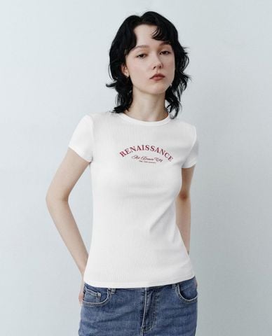  URBAN REVIVO - Áo thun nữ cổ tròn tay ngắn phom ôm 