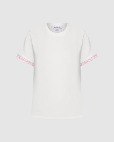  URBAN REVIVO - Áo thun nữ cổ tròn tay ngắn phối viền 