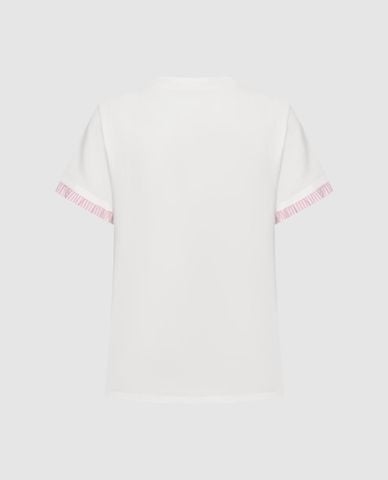  URBAN REVIVO - Áo thun nữ cổ tròn tay ngắn phối viền 