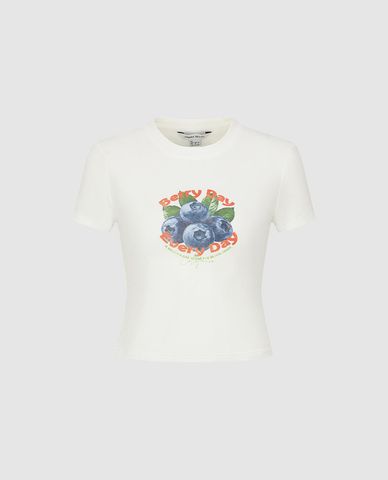  URBAN REVIVO - Áo croptop nữ cổ tròn tay ngắn in họa tiết 