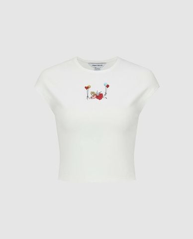  URBAN REVIVO - Áo croptop nữ cổ tròn tay ngắn phom ôm 