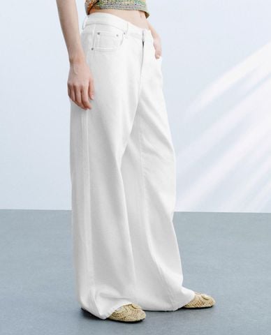  URBAN REVIVO - Quần jeans nữ ống rộng thanh lịch 