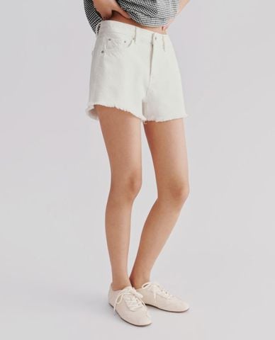  URBAN REVIVO - Quần short jeans nữ phối gấu tua rua 