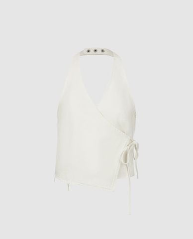 URBAN REVIVO - Áo kiểu nữ cổ yếm buộc dây 