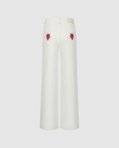  URBAN REVIVO - Quần jeans nữ ống rộng phối họa tiết 