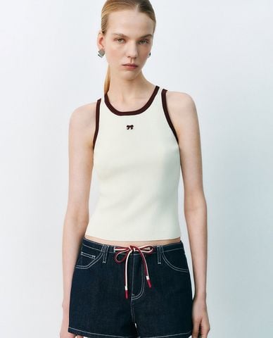  URBAN REVIVO - Áo ba lỗ nữ dệt kim phối viền 