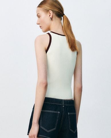  URBAN REVIVO - Áo ba lỗ nữ dệt kim phối viền 