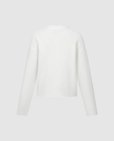  URBAN REVIVO - Áo khoác cardigan nữ viền ren phối nơ 