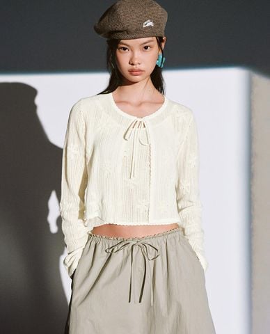  URBAN REVIVO - Áo khoác cardigan nữ buộc dây phom croptop 