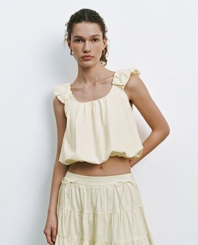  URBAN REVIVO - Áo hai dây nữ bản rộng dáng phồng 