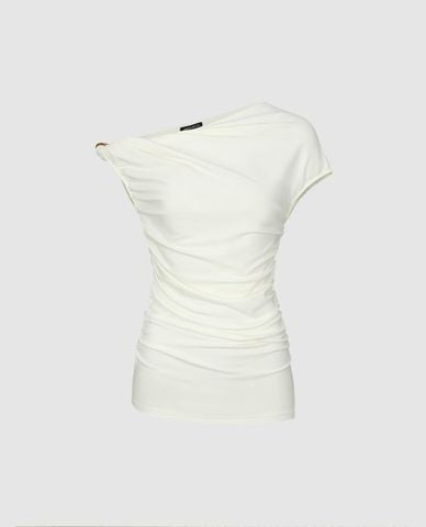  URBAN REVIVO - Áo kiểu nữ lệch vai dáng ôm 