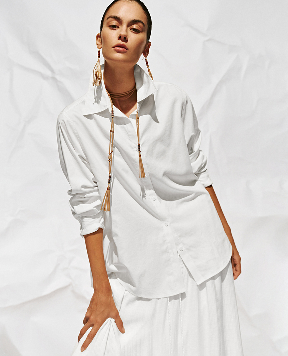 URBAN REVIVO - Áo sơ mi nữ cổ bẻ tay dài thanh lịch