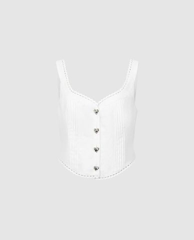  URBAN REVIVO - Áo hai dây nữ phối ren kẻ sọc 