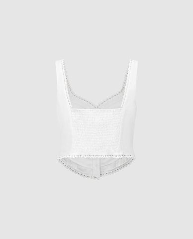  URBAN REVIVO - Áo hai dây nữ phối ren kẻ sọc 