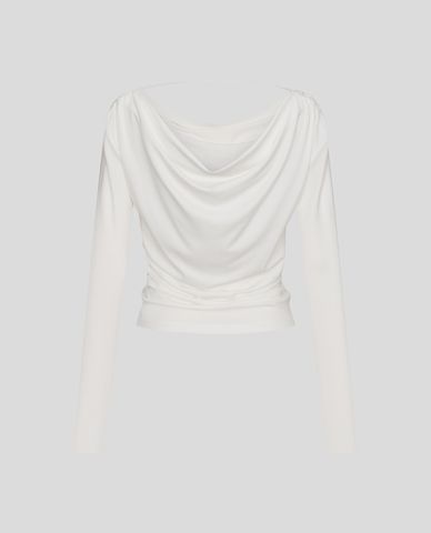  URBAN REVIVO - Áo kiểu nữ cổ đổ tay dài xếp nếp 