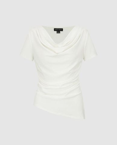  URBAN REVIVO - Áo kiểu nữ cổ đổ tay ngắn phom ôm 