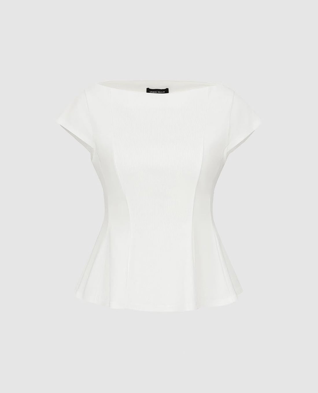 URBAN REVIVO - Áo kiểu nữ cổ thuyền tay ngắn chiết eo