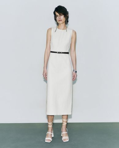  URBAN REVIVO - Đầm sát nách midi phối thắt lưng 