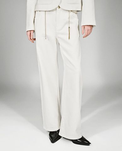  URBAN REVIVO - Quần jeans nữ ống rộng phối thắt lưng 