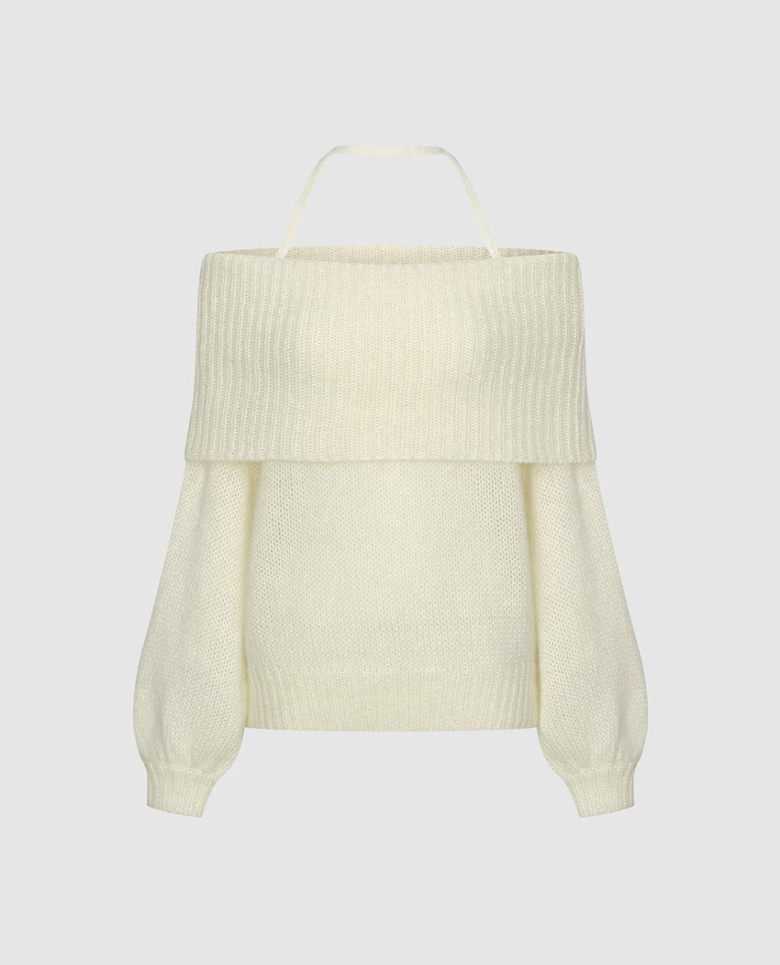 URBAN REVIVO - Áo trễ vai nữ dệt kim tay dài phối dây cổ