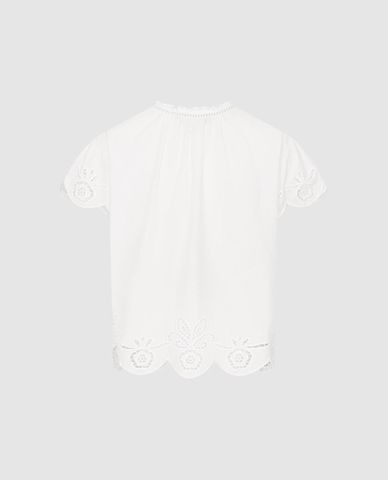  URBAN REVIVO - Áo kiểu nữ cổ V tay ngắn phối ren 