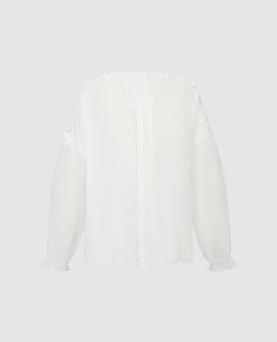  URBAN REVIVO - Áo sơ mi nữ cổ V tay dài phối ren 