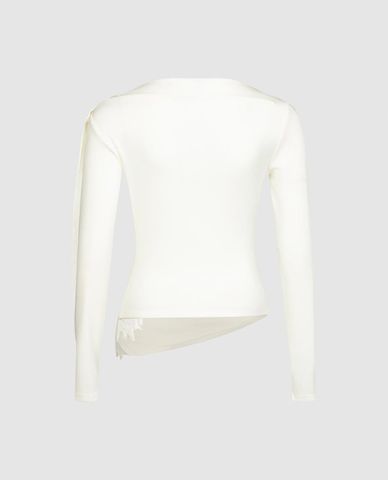  URBAN REVIVO - Áo kiểu nữ cổ thuyền tay dài bất đối xứng 