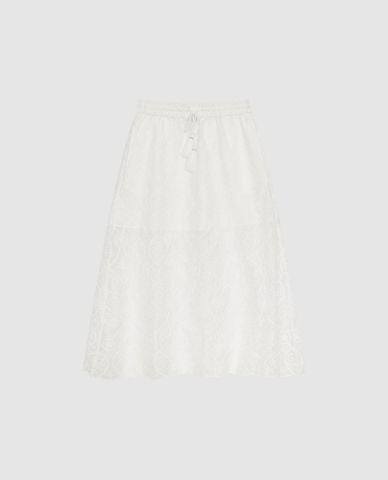  URBAN REVIVO - Chân váy chữ A midi phối dây rút 