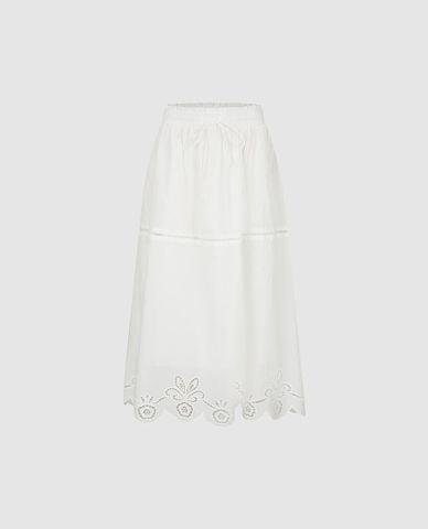  URBAN REVIVO - Chân váy phom suông midi viền ren 