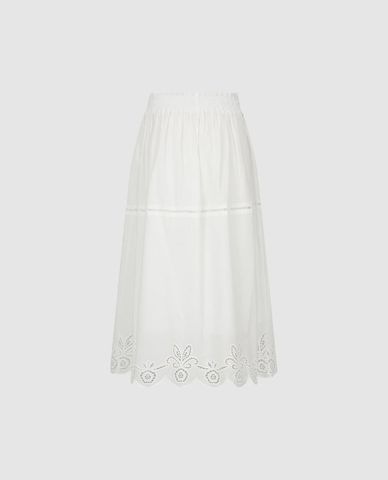  URBAN REVIVO - Chân váy phom suông midi viền ren 