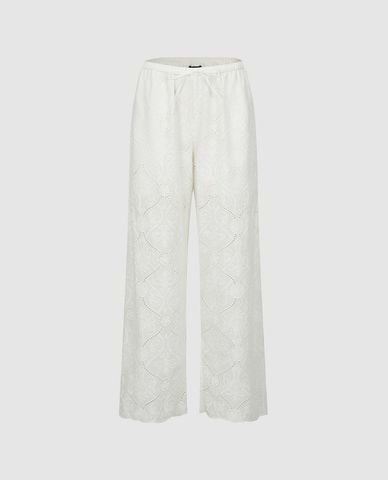  URBAN REVIVO - Quần nữ ống rộng lưng thun họa tiết ren 