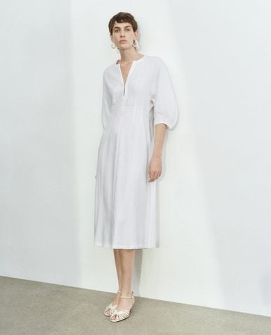  URBAN REVIVO - Đầm midi cổ V tay lửng phom suông 