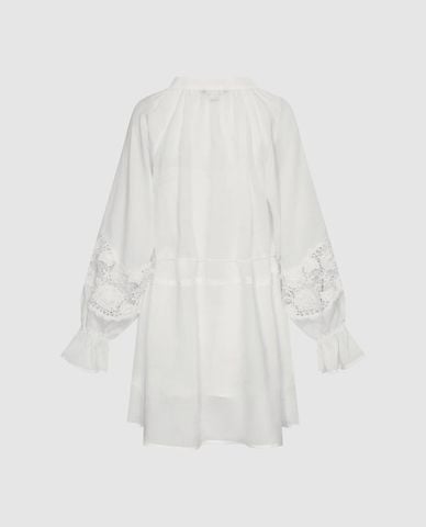  URBAN REVIVO - Đầm midi cổ V tay dài dây rút phối ren 