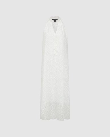  URBAN REVIVO - Đầm sát nách maxi phối tua rua thêu ren 